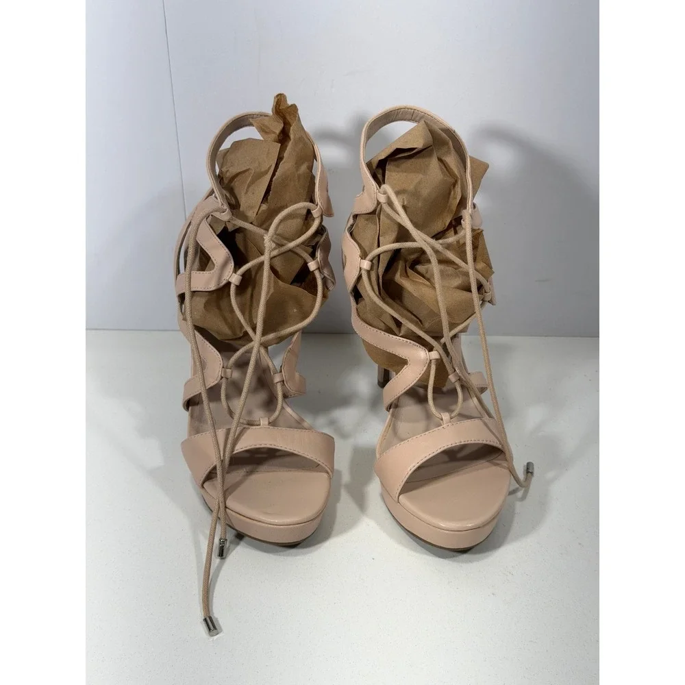 Guess Nude‎ Beige Lace Up Platform Gladiator Stiletto Heels Sandals Womens Sz 7M